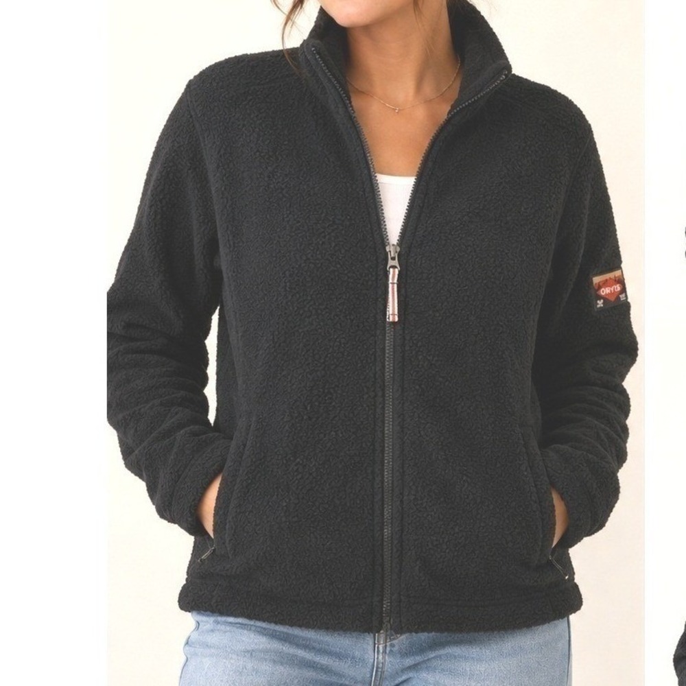 Orvis Womens Black Sherpa Fleece Full Zip Jacket Classic Collection Gorpcore